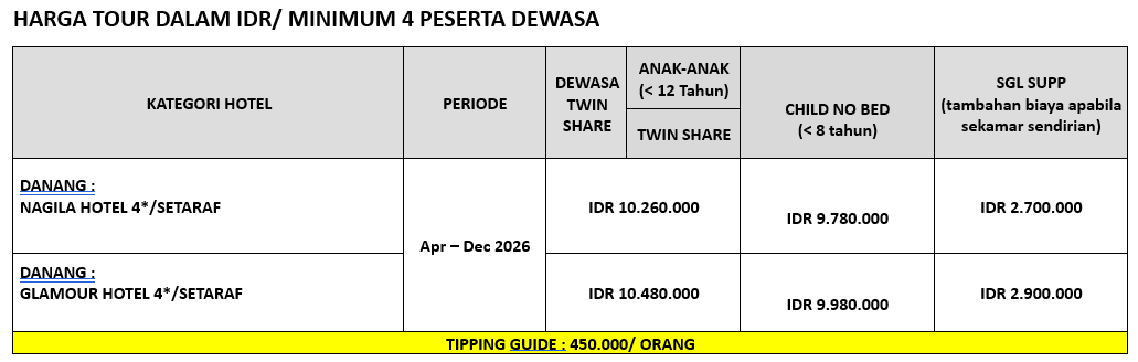 harga danang 4 hari